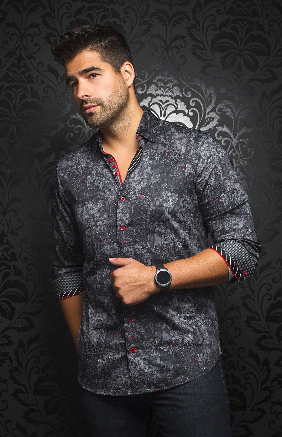 Chemise | BRANSON, Black / Red - AU NOIR