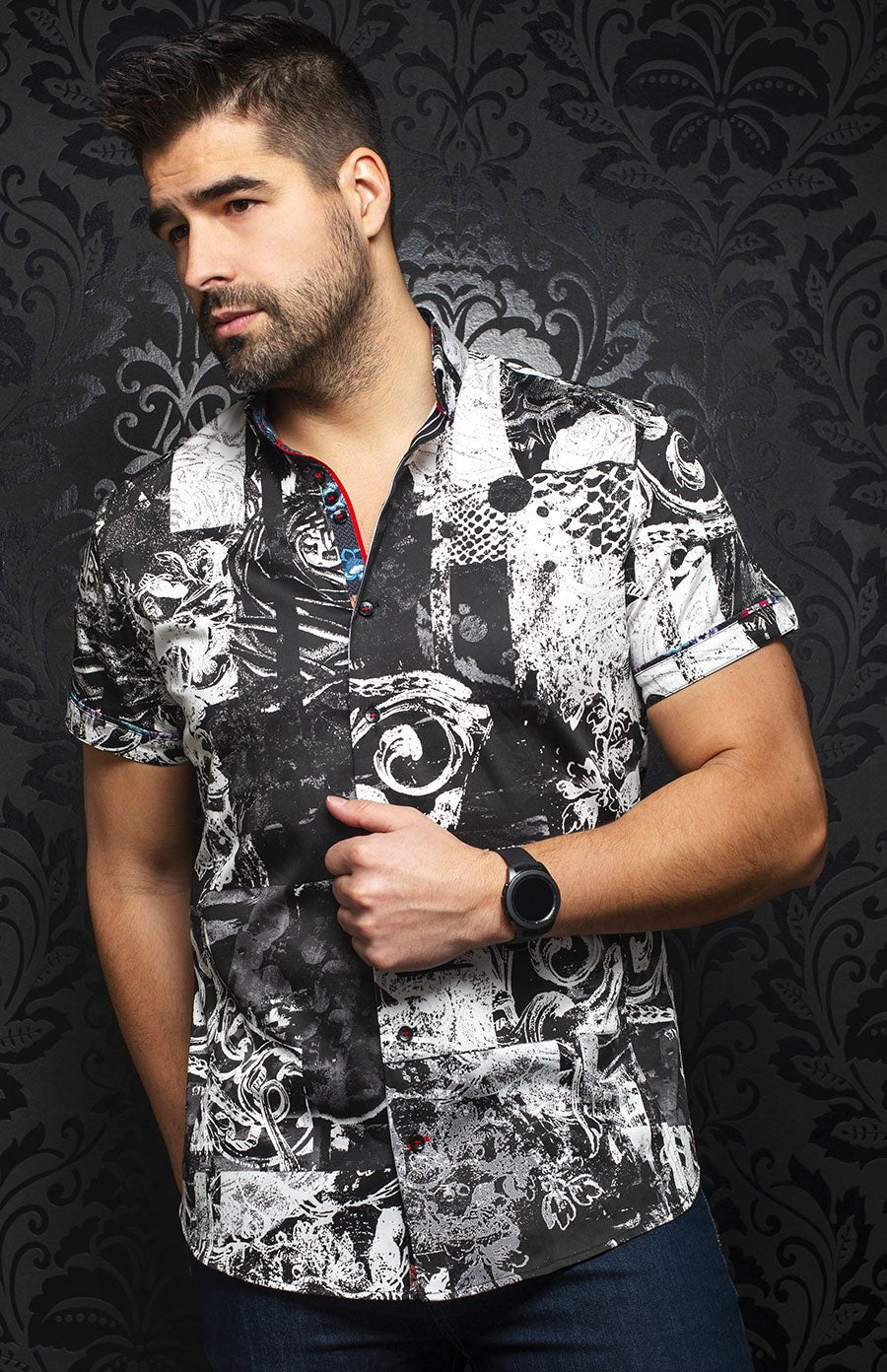 Chemise manches courtes | GABIN, Black / White - AU NOIR