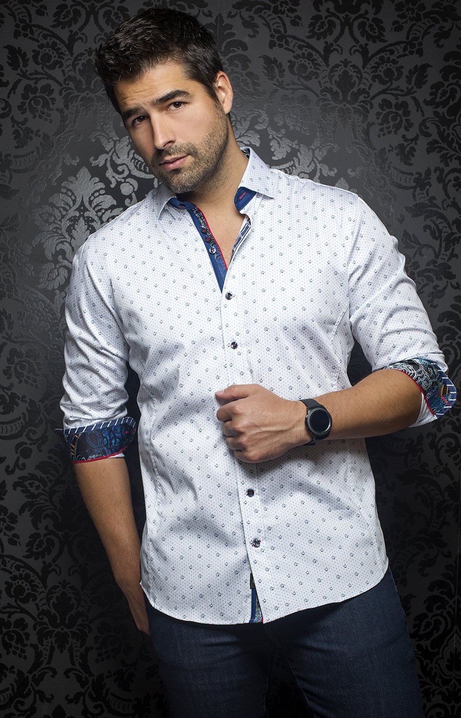 Chemise | NEGREANU, White / blue - AU NOIR