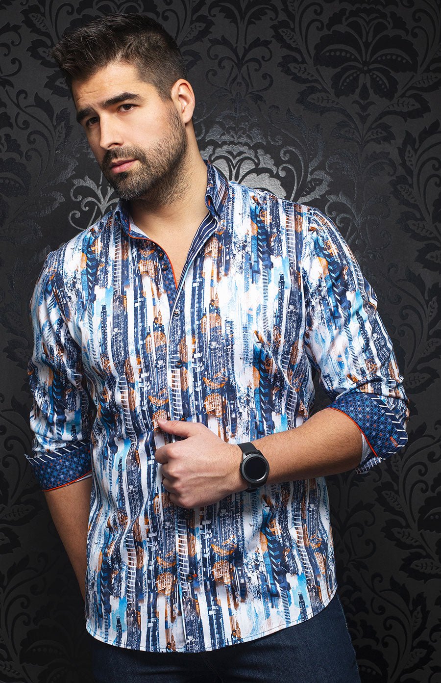 Chemise | POWELL, Navy / Orange - AU NOIR