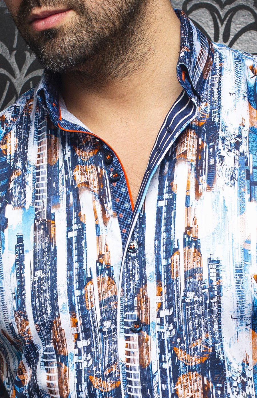 Chemise | POWELL, Navy / Orange - AU NOIR