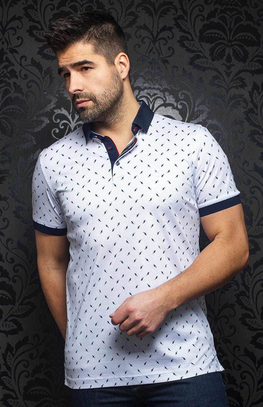 Polo | BYRON, White / Blue - AU NOIR