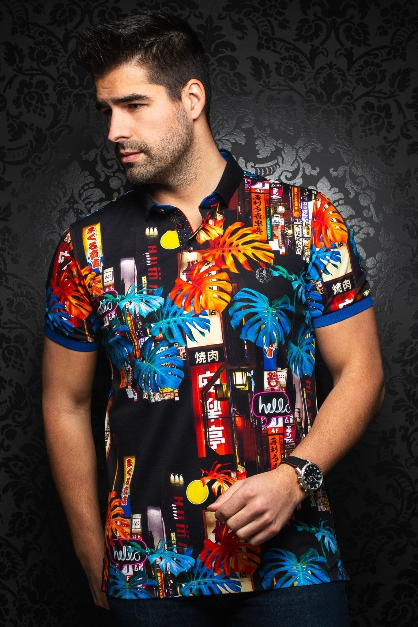 Short-Sleeve Polo | Newton Black Multi - AUNOIR