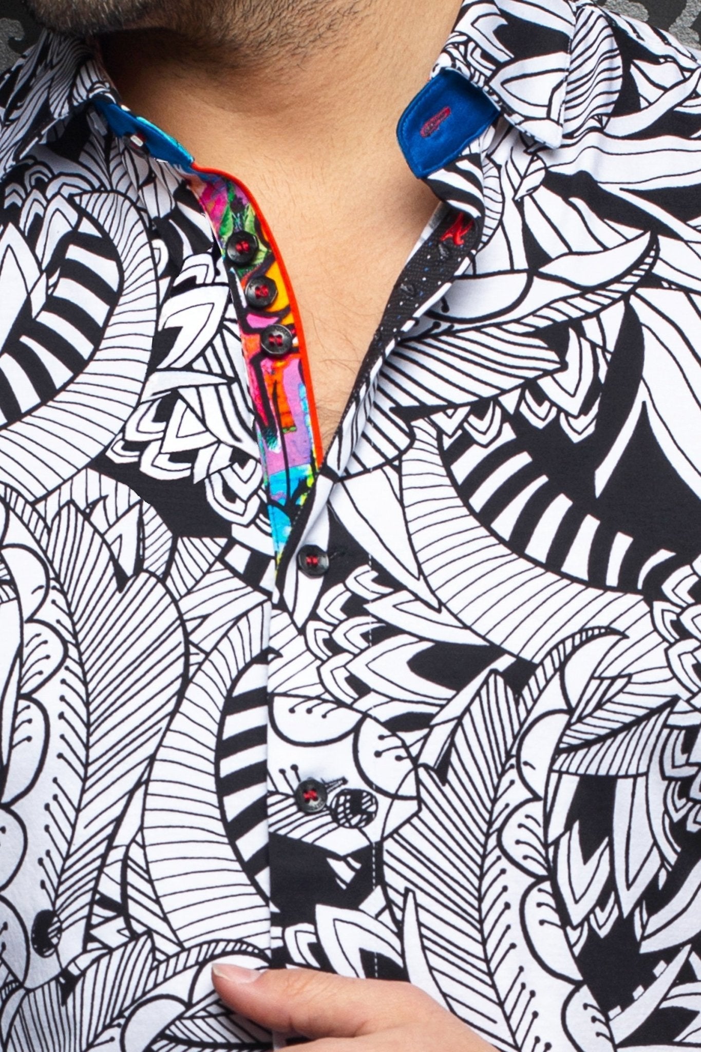Stretch Short Sleeve Shirt | Selva White Black - AUNOIR