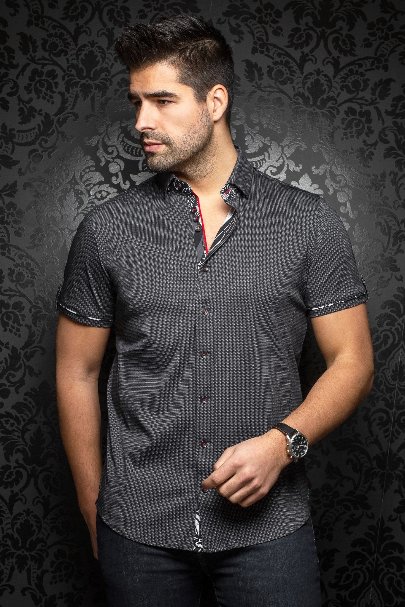 Stretch Short Sleeve Shirt | Valdes Black - AUNOIR