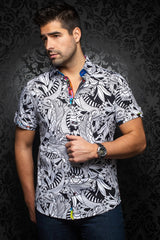 Stretch Short Sleeve Shirt | Selva White Black - AUNOIR