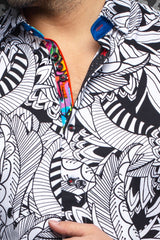 Stretch Short Sleeve Shirt | Selva White Black - AUNOIR