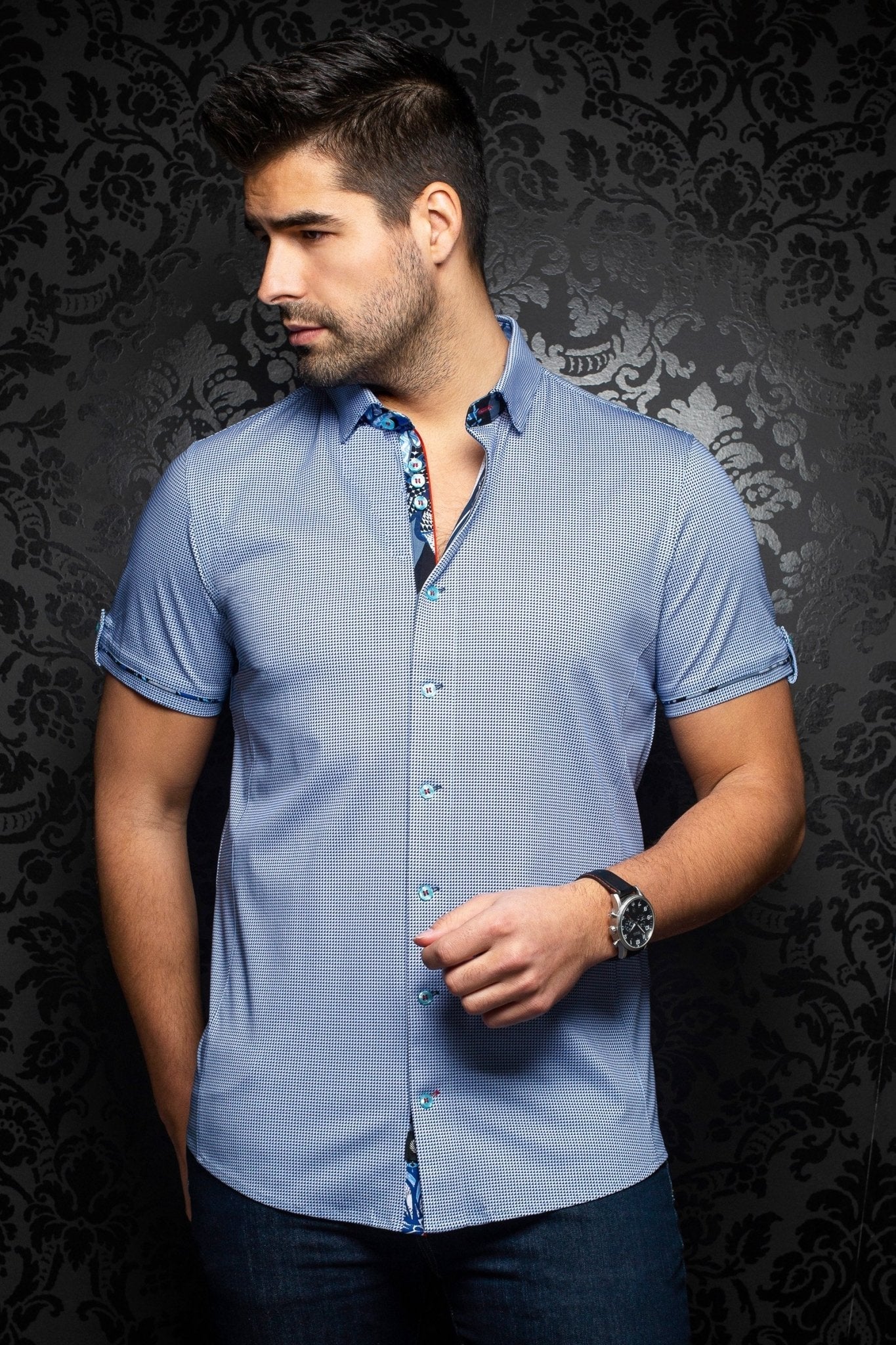 Stretch Short Sleeve Shirt | Valdes Light Blue - AUNOIR